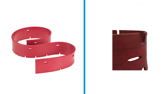 Halb verschlissener Tennant-Linatex-Saugfuß im Vergleich zu neuer Sauglippe