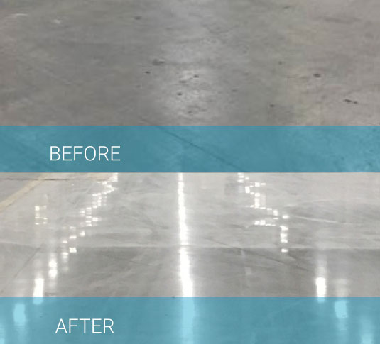 Diamabrushの前と後のコンクリートフロア